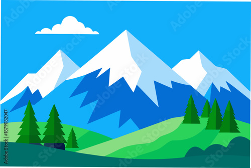 A Majestic Mountain Range With Snow Capped Peaks Under Blue Sky