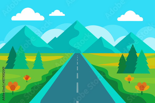 A Perspective View Capturing A Straight Road Stretching Far Ahead