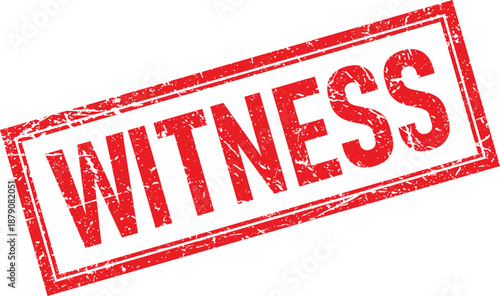 Red Witness Text in Distressed Rectangular Frame Rubber Stamp Impression Isolated