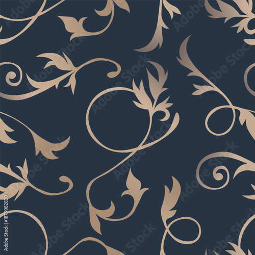 Elegant seamless pattern with drawn ethnic golden elements. Geometric floral symbols on greeting background. Damask graphic ornamental for wedding invitation, greeting cards, wallpapers, packaging.