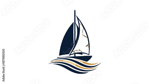 Sailboat on calm waters with a simple and modern design, perfect for nautical themes and logos.