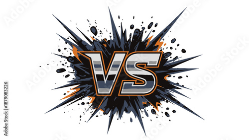 Versus logo design with contrasting colors and dynamic splashes.