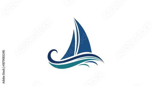 Sailboat Logo Design with Blue Waves and White Background.