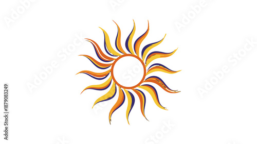 Stylized abstract sun logo design with warm orange and yellow rays on an isolated white background, representing warmth, energy, and brightness.