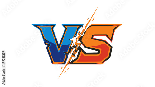 Versus logo design with contrasting colors and dynamic elements.