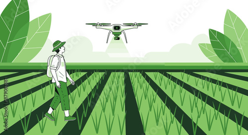 Farmer using drone technology to monitor crop health and optimize agricultural practices on a