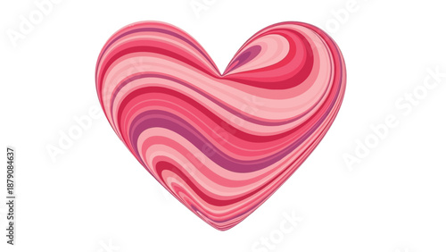 3D Heart Shape with Pink and Purple Swirls on White Background love symbol