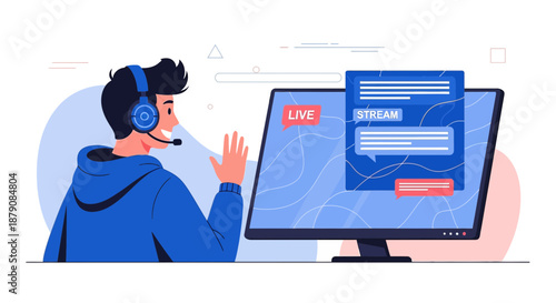 Illustration depicting a young streamer engaging with viewers during a live online broadcast