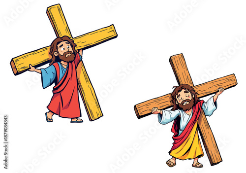 Vsai jesus christ carrying cross cartoon suffering and sacrifice