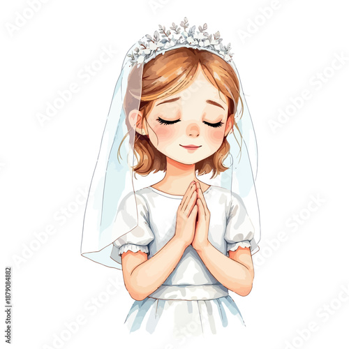 Vsai young girl praying receiving first communion sacrament