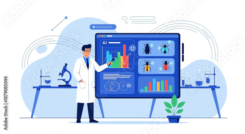 AI-Powered entomological research presenting insect data insights and analysis laboratory scientist
