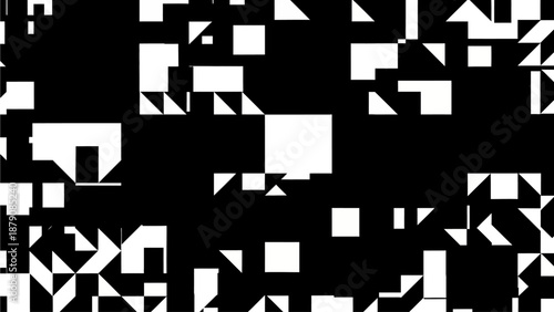 Geometric shapes scattered across a dark landscape viewed from above