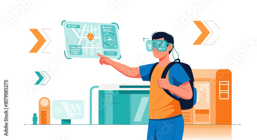 Augmented reality travel experience enhanced with digital interfaces for navigation, and tourism