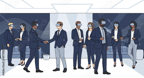 Business professionals leveraging virtual reality for meetings, showcasing innovative