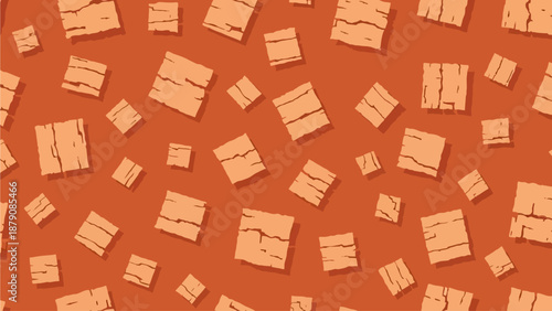 Wooden blocks falling from above on an orange background in a 3D illustration from a top view