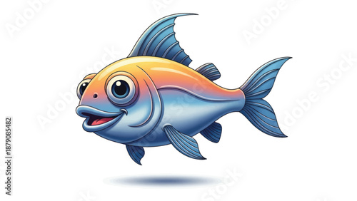Colorful Cartoon Fish Illustration with Bright Orange and Blue Highlights.