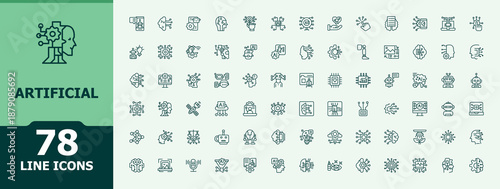 Artificial related icon set. Minimalist icons collection. Editable stroke. Pixel Perfect. Technology modern icon set. Containing tech, robot, science, future, ai and more.
