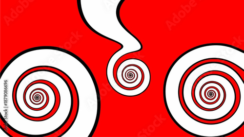 Abstract illustration of spiral shapes and curved lines on a red background is not valid, instead using 'Victor inspired abstract illustration with spiral shapes and curves'
