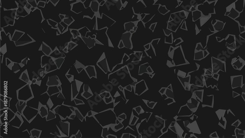Geometric shapes scattered across a dark background in an abstract illustration viewed from above