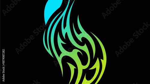 Dynamic neon flame illustration viewed from a close-up perspective in a dark environment