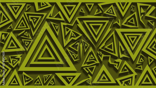 Geometric pattern featuring overlapping triangles in various sizes and shades