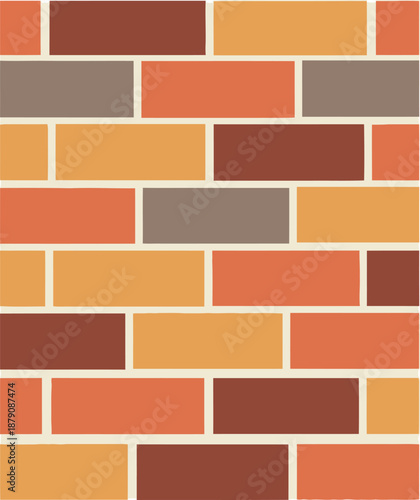 Colorful brick wall pattern with beige grout and varied rectangular blocks background texture
