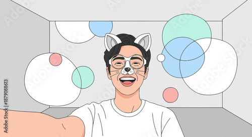 Cheerful digital self portrait with whimsical filter effects enhances visual aesthetic