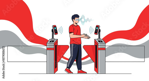 Depiction of automated access granted via biometrics and hand gesture technology system