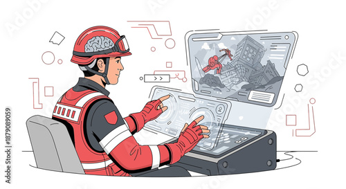 Futuristic disaster response team member leveraging augmented reality for rescue operations