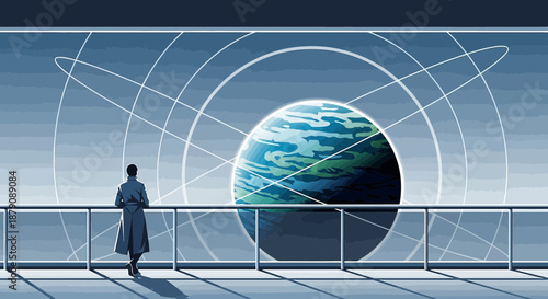 Futuristic observation deck with planetary view inspiring contemplation and exploration of space