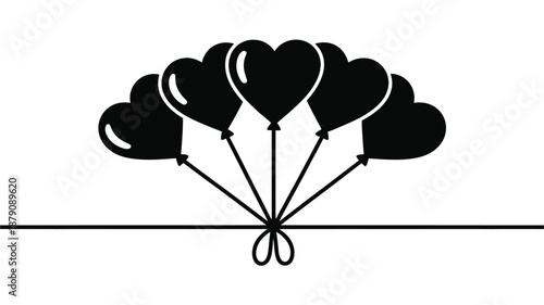 Bunch of heart balloons silhouette icon vector for love Valentine’s Day and celebration
