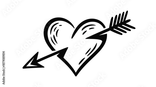 Hand drawn grunge heart and arrow symbol vector illustration for Valentine’s Day design