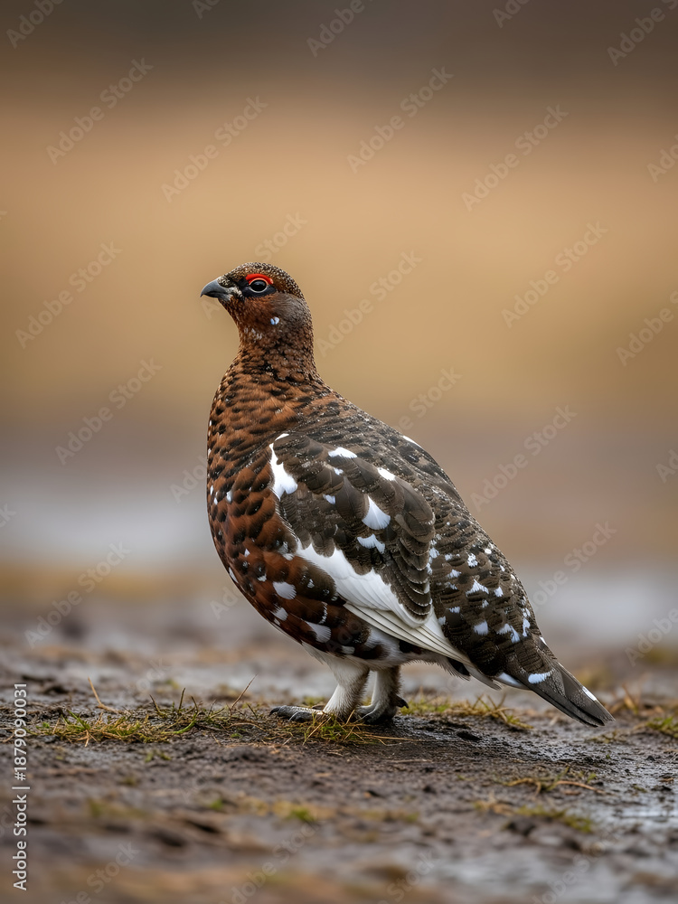 Obraz premium Male Rock Ptarmigan In Summer Rocky Tundra Awebo Bird , Bird Ptarmigan with Mottled Brown, Arctic Chicken
