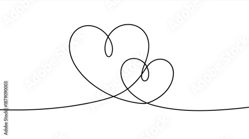 Hand drawn outline line art of two hearts single continuous stroke vector illustration