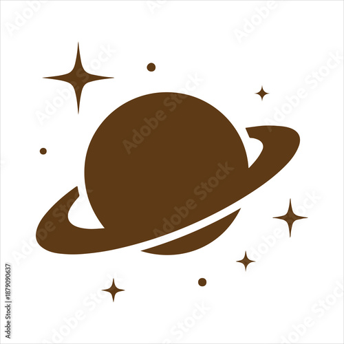 A planet with rings and surrounding stars silhouette vector, Saturn Planet with Rings and Stars Icon. Planet Saturn Ring System Space Cosmos Black Silhouette Vector