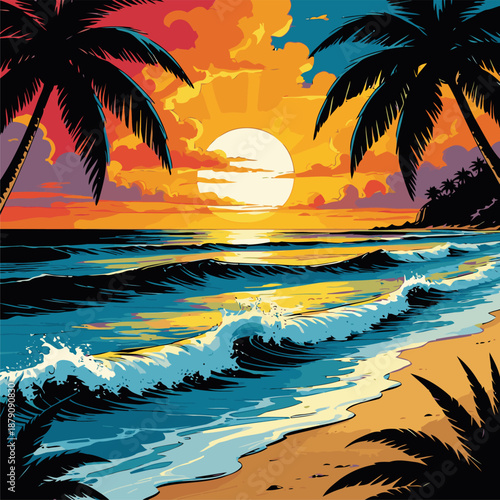 sunset beach vector image