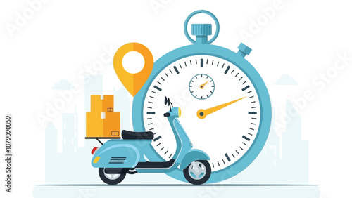 Time Driven Delivery Scooter Beside A Giant Stopwatch In A Modern Cityscape