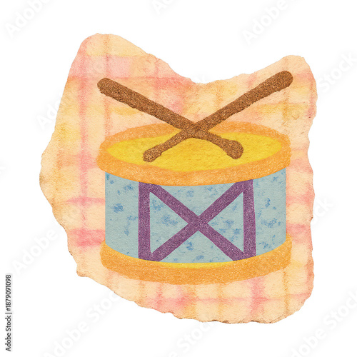 PNG Colorful drum with crossed sticks. © Rawpixel.com
