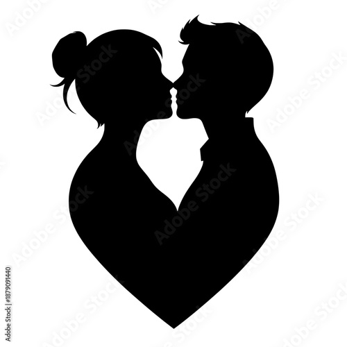 Silhouettes of a couple kissing in a heart shape symbolizing love and romance