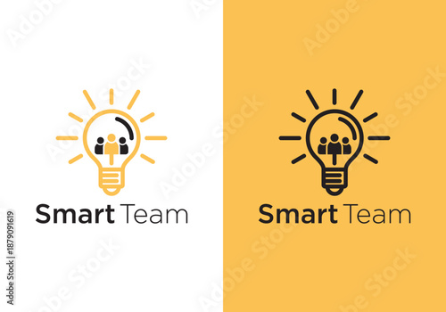 Community logo template. Smart or intelligent teamwork community symbol. Social logo. Community partnership logo concept for collaboration with light bulb and human design concept.