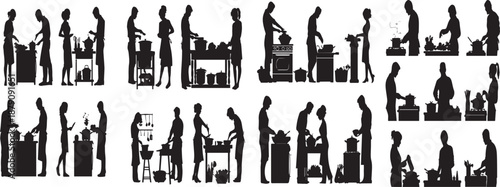 Silhouettes of people cooking
