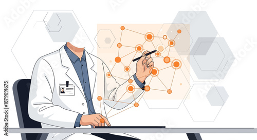 Innovative research concept with scientist, data networking, and scientific exploration