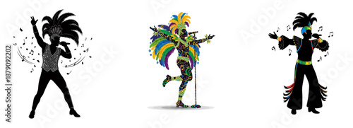 Carnival masculine samba music player silhouette illustration style, Isolated on transparent/white background