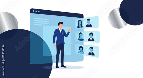 Online business meeting illustration representing virtual collaboration and teamwork
