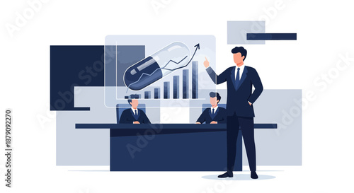 Pharmaceutical Sales Projection: Business Meeting Analyzing Growth Trends and Capsule Market Value