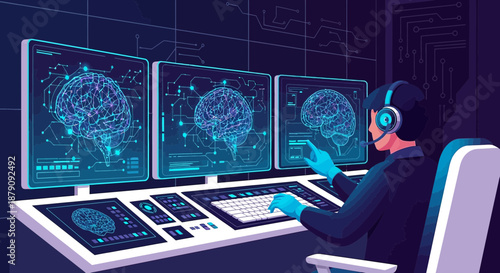 Analyzing brain data on multiple monitors in a modern data center neurotechnologies