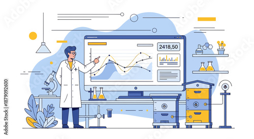 Bee health analysis in a modern laboratory with visual data for monitoring hive parameters