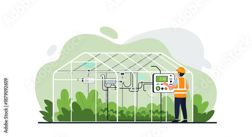 Automated greenhouse management system with technician adjusting parameters for plant growth