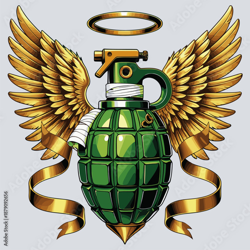 picture of gold winged garnet and ribbon