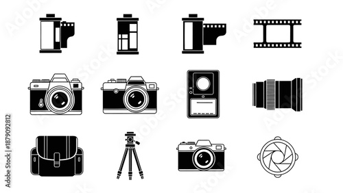 Minimalist Camera Icons Set Line Art Photography Equipment Vector Illustration